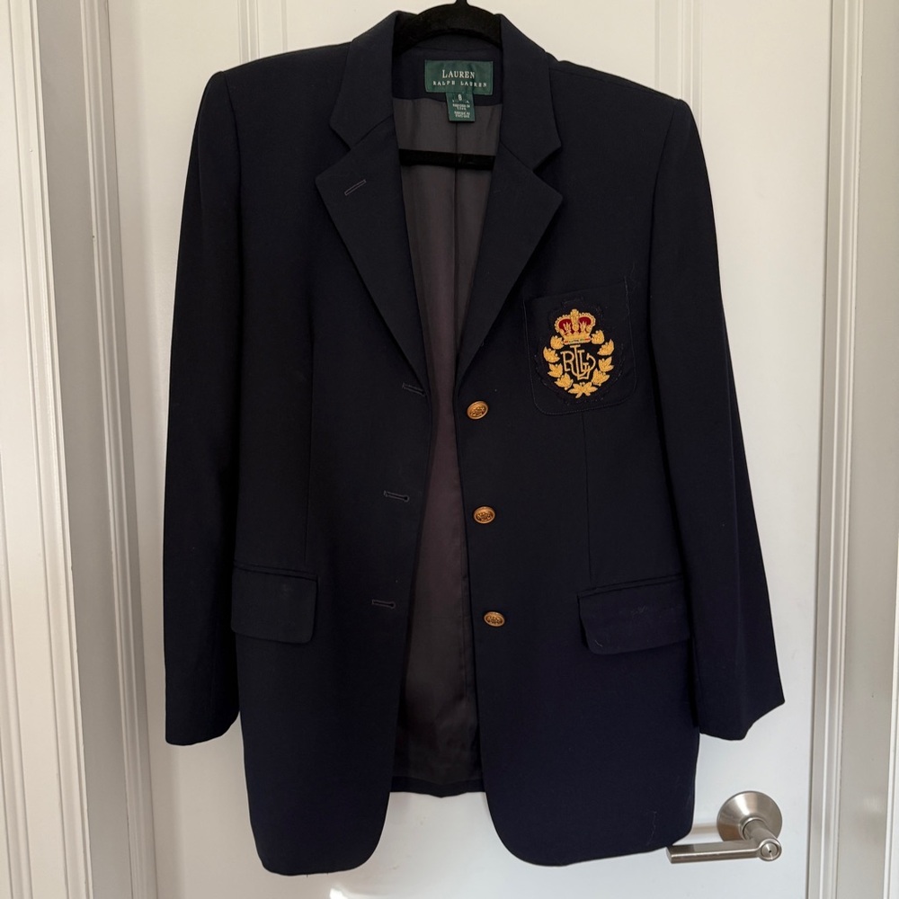Ralph Lauren Dark Navy Embroidered Crest Blazer